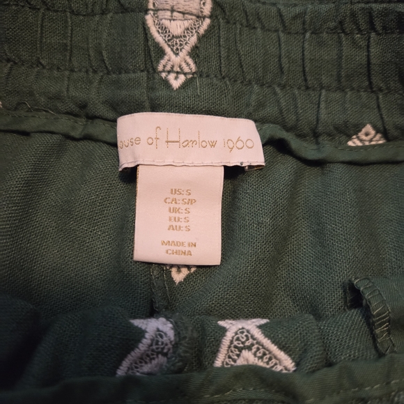 HOUSE OF HARLOW 1960 Green Wide Leg Pants Size S Linen - Picture 8 of 9